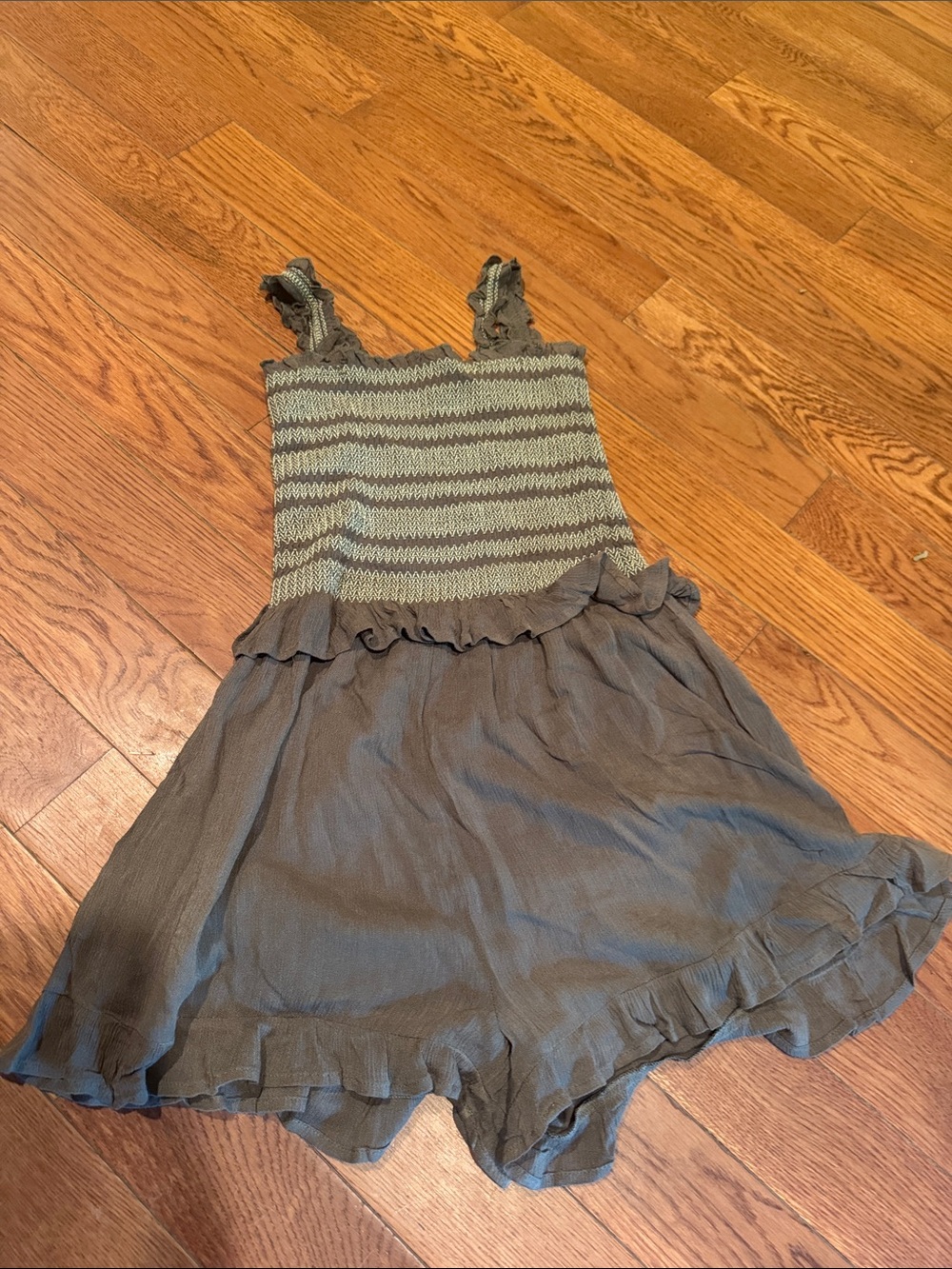 Smocked Striped Ruffle Sundress - Olive